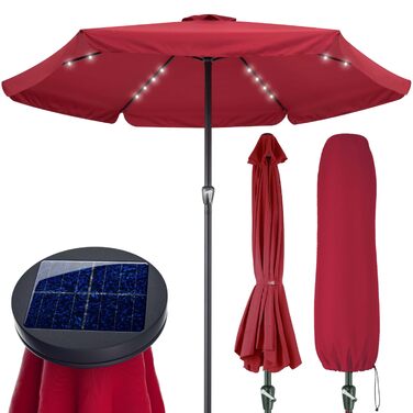 Садова парасолька Kingsleeve® з UV-захистом 80+, LED-підсвіткою та вентиляцією, водонепроникна, алюмінієва рама з рукояткою, 330 см (Червона)