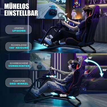 Ігровий симулятор GTPLAYER Cockpit для керма з 3D-стереодинаміками, тримачем для монітора, педалей та важеля КПП, регульований (Червоний)