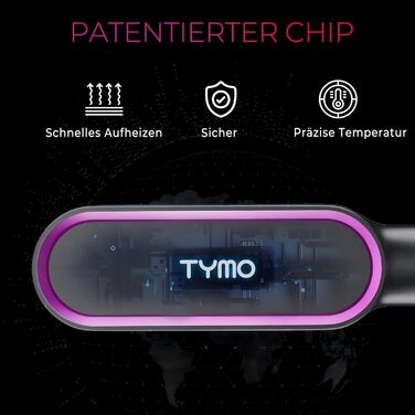 Електрична керамічна щітка-випрямляч TYMO RING, захист від опіків, 5 температур, професійна щітка-гладилка для волосся, 130-230°C, чорна