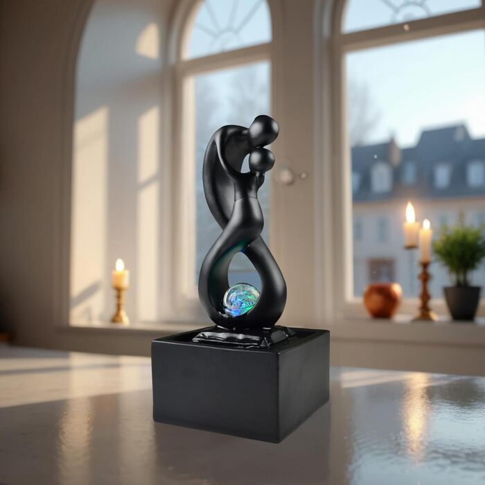 Кімнатний фонтан Zen'Light Amor чорного кольору з LED-підсвічуванням - сучасний декор, знімний елемент, закритий цикл, ротова куля, 31x14x14 см
