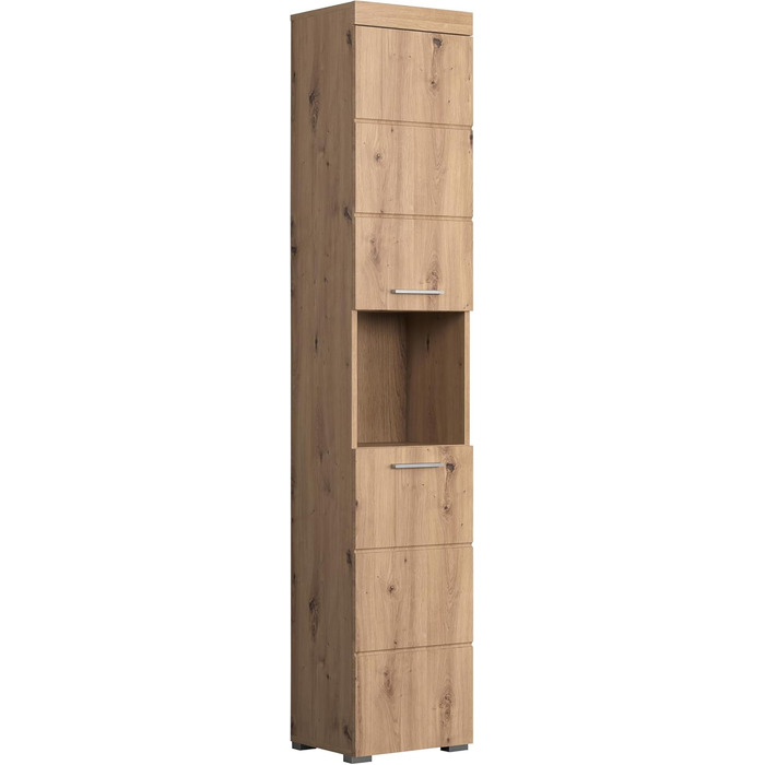 Висока шафа для ванної кімнати trendteam Amanda, 37x190x31 см, колір дуб Асте, Badschrank, сучасний дизайн