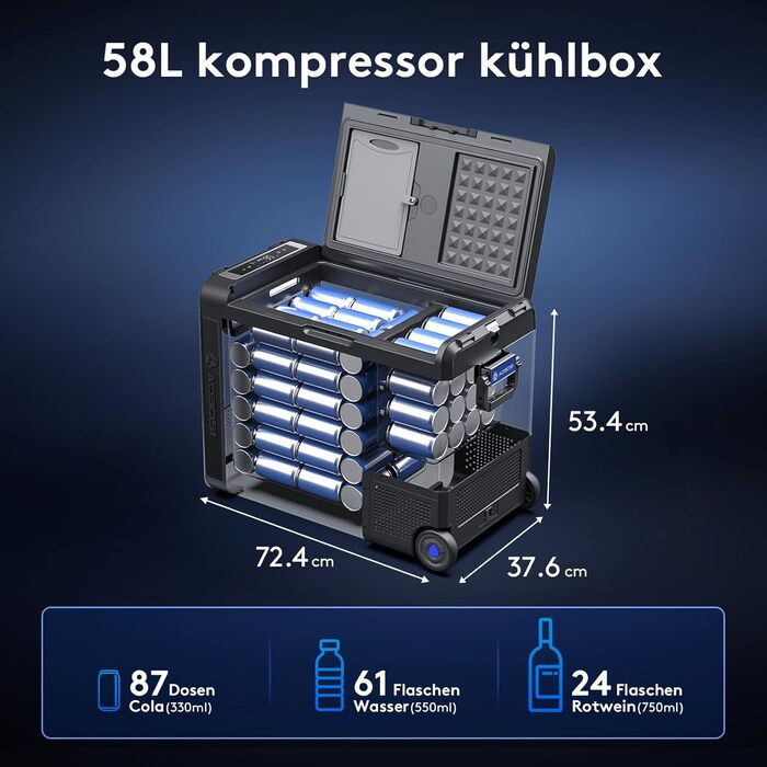 Автомобільний компресорний холодильник AAOBOSI 58L (-20°C/+20°C) з USB, 12/24V/230V для авто, вантажівок, човнів, кемпінгу та риболовлі, чорний