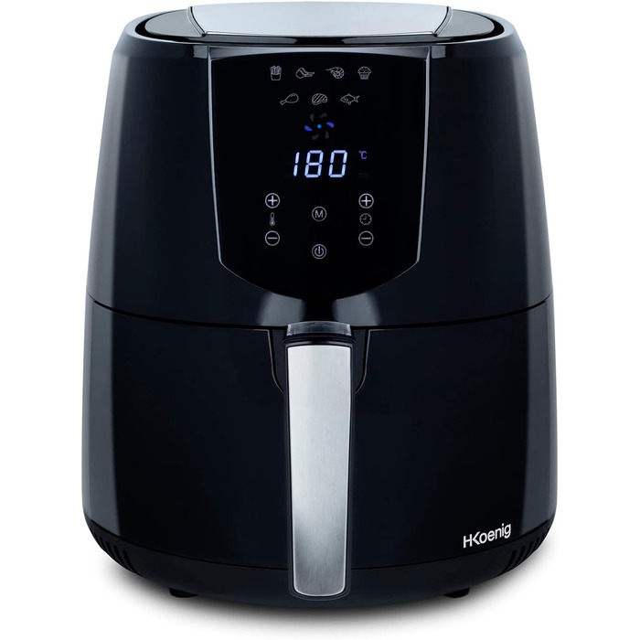 Безмасляна фритюрниця H.KOENIG FRY800, 4 л, 7 програм, сенсорне управління, регулювання температури 80-200°C, знімний кошик, 1400 Вт, можна мити в посудомийній машині
