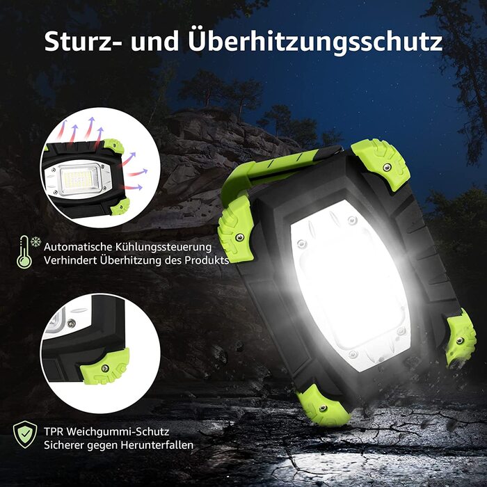 Lepro LED акумуляторний прожектор для кемпінгу, алюмінієвий, 20W, 2000 люмен, 5 режимів, павербанк 5200 мА·год, для роботи, надзвичайних ситуацій, кемпінгу