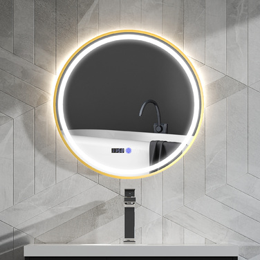 Дзеркало для ванної кімнати з підсвіткою LED, з функцією запобігання запотіванню, сенсорним керуванням та дисплеєм.