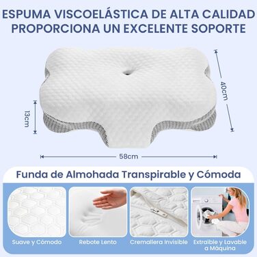 Подушка для шиї з Memory Foam, ортопедична для сну на боку, спині та животі (Сіра) - підтримка шийного відділу хребта