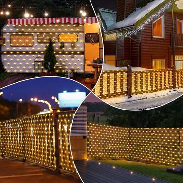 Сонячна сітка-ліхтарик 3x2 м 200 LED для вулиці, тепле біле світло, гірлянда на кущі з пультом, таймером, 8 режимів, для саду, Хелловіну, весілля