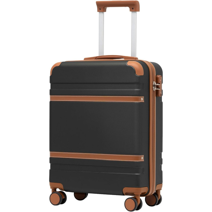 Жорсткий валізу COOLIFE 55x40x20 см для ручної поклажі EasyJet, легкий чемодан з TSA-замком і 4 подвійними колесами, чорний/коричневий