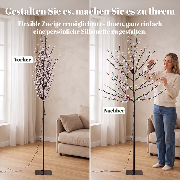 Світлодіодне дерево Сакура 180 см, 200 LED, штучне дерево з 20 гнучкими гілками, різдвяний декор