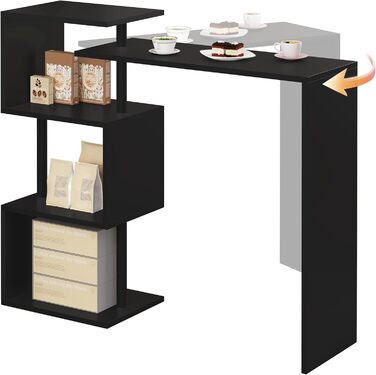 Барна стійка WOLTU BT27sz, обертається, 3 полиці, метал і МДФ, 134x38x112 см, чорна