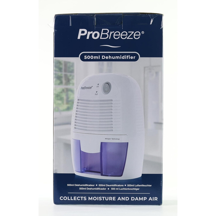 Міні осушувач повітря Pro Breeze 500 мл, тихий, компактний, автоматичне відключення, для маленьких приміщень, проти вологи, плісняви, алергії, білий