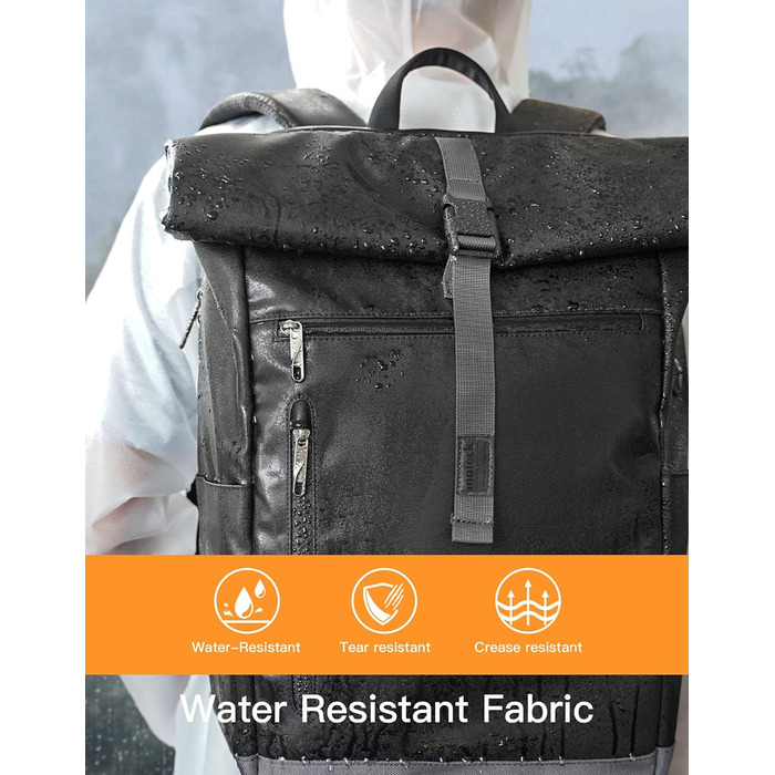 Рюкзак Inateck RollTop 25-30 л, чорний, для чоловіків і жінок, велосипедний, міський, для ноутбука 17