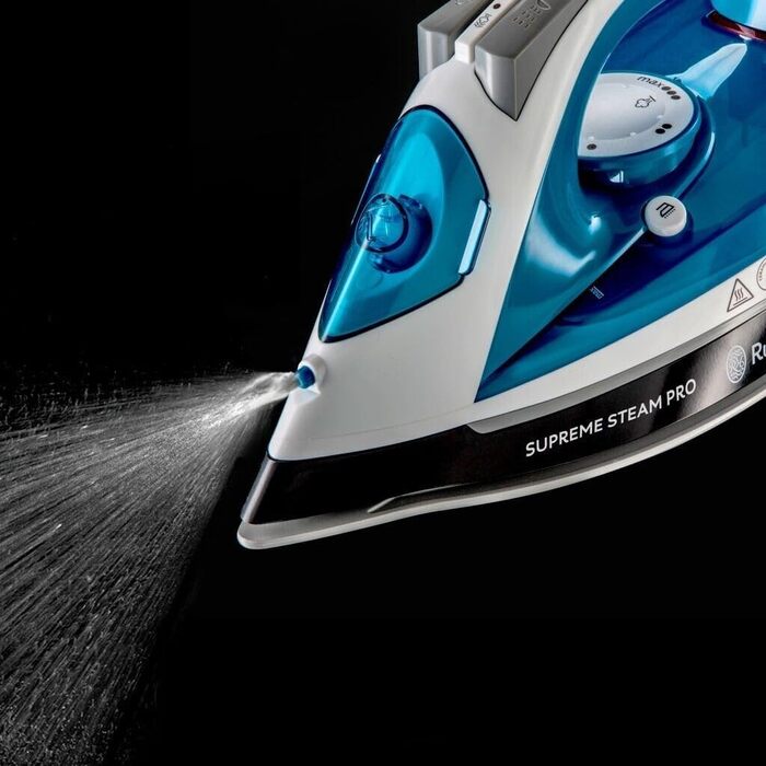 Паровий праска Russell Hobbs 23971-56 Supreme Steam Pro, керамічна підошва, потужність 2600 Вт, з функцією потужного парового удару, синій/білий