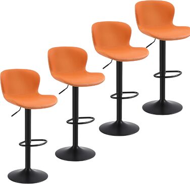 Стілець барний Youhauchair, 4 шт, регульований по висоті, PU-шкіра, водонепроникний, з підлокітником, обертовий, сучасний, помаранчевий