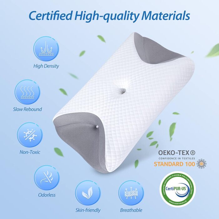 Ортопедична подушка HOMCA Memory Foam для CPAP-масок, ергономічна для бічного сну з виїмками під маску, зменшує тиск та витік повітря