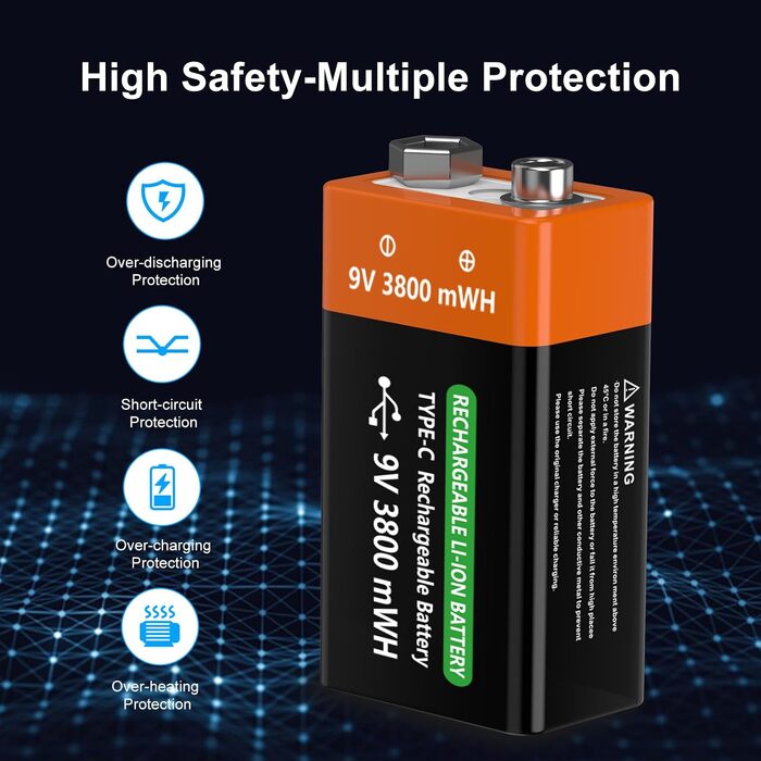 Акумулятори Li-ion 9V 3800 mWh перезарядні (2 шт) для датчиків диму, мікрофонів, сигналізацій та іграшок