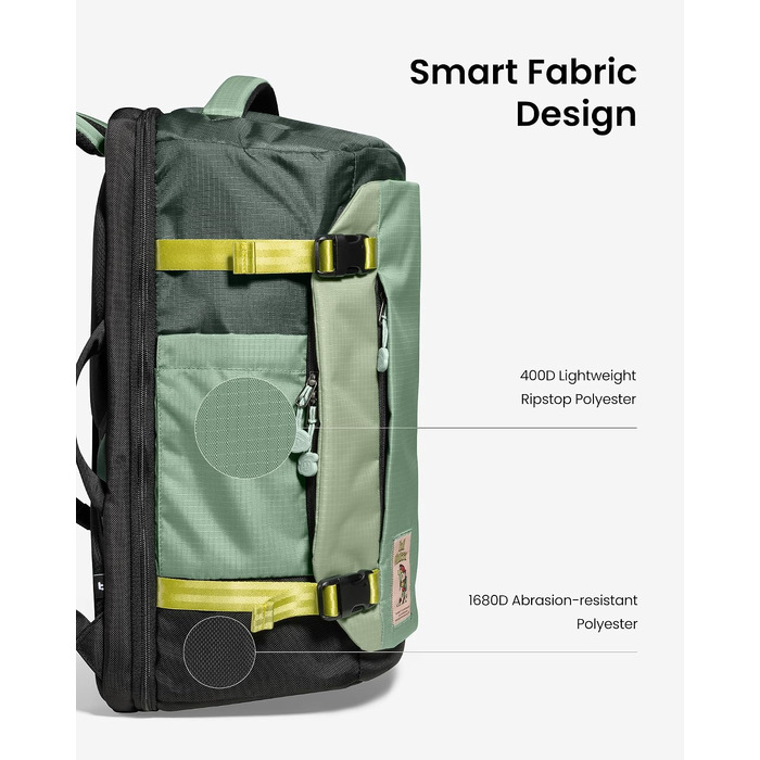 Дорожній рюкзак tomtoc 28L/40L для подорожей та перельотів, TSA-сумісна ручна поклажа (Moosgrün-ripstop)