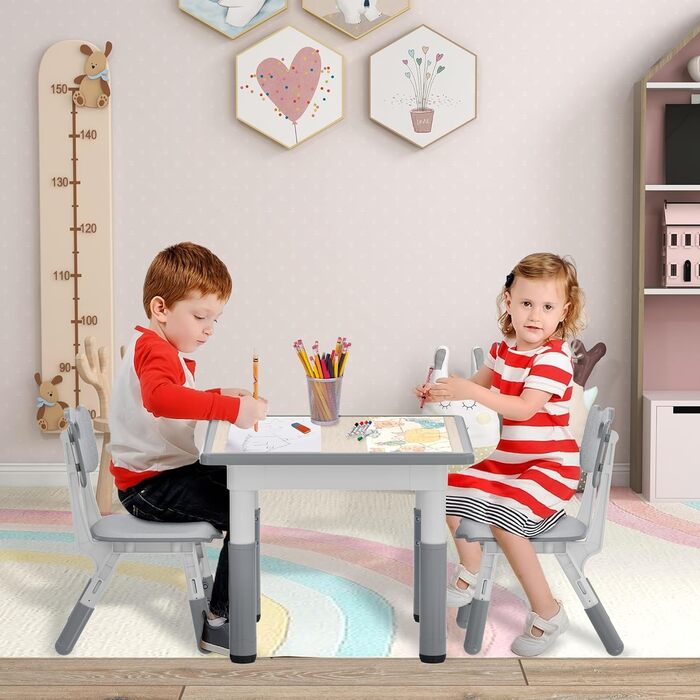 Дитячий стіл зі стільцями, 3 шт. - регульована висота, пластик, 80x60 см. Дитячі меблі для ігор та навчання