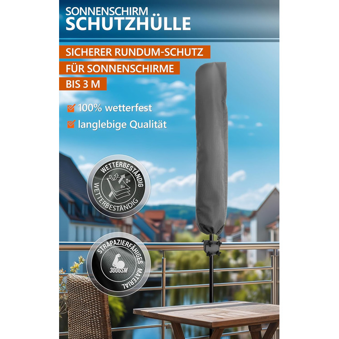 Чохол захисний для парасольки 4smile 420D Oxford (Антрацит, 174x32/35 см) для саду та вулиці, водонепроникний, UV-стійкий, для парасольки 2-5м