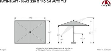Сонячна парасоля Doppler для саду SL-AZ Auto Tilt 220x140 см, натуральний колір, алюмінієва, з механізмом нахилу, курбеллю, UV-захист 80+, водовідштовхувальний поліестер