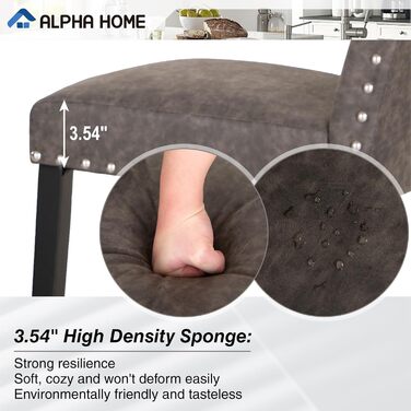 Набір з 4 стільців ALPHA HOME для їдальні та кухні, сірі, з м'яким сидінням зі штучної шкіри та високою спинкою, масивні дерев'яні ніжки