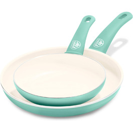 Набір керамічних сковорідок GreenLife Soft Grip 18 см і 26 см, антипригарне покриття без PFAS, підходить для духовки та посудомийки, бірюзовий колір