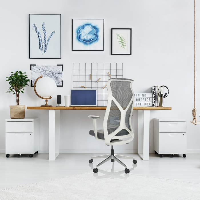 Обертове крісло / офісне крісло AZURRO WHITE сітка / тканина сіра hjh OFFICE