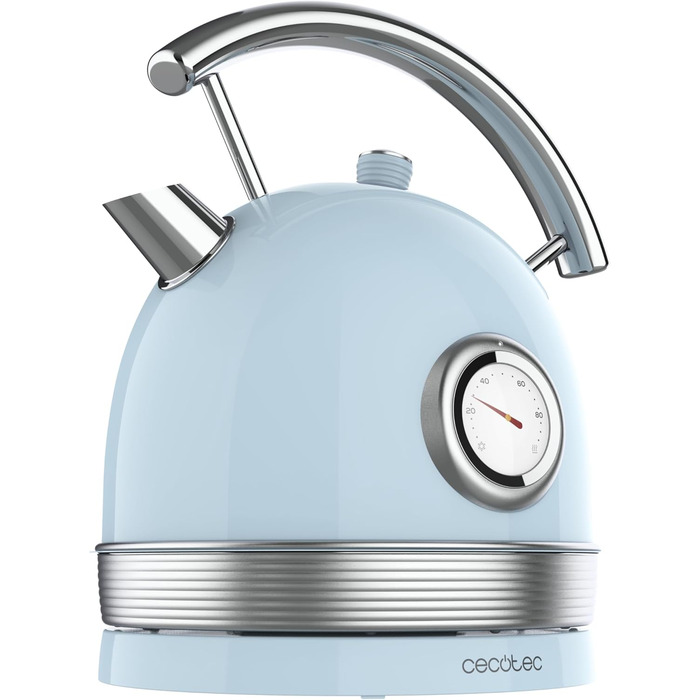 Електрочайник Cecotec ThermoSense 420, 1,8 л, 2200 Вт, з температурним індикатором, нержавіюча сталь, 360° база, вінтажний стиль, блакитний
