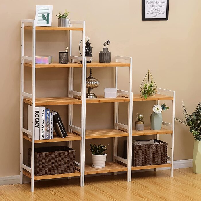 SONGMICS Regal Bambus - Поличкова стійка з бамбука, 5 ярусів, 31.5 x 45 x 142 см, для ванної, кухні, вітальні, спальні, балкону
