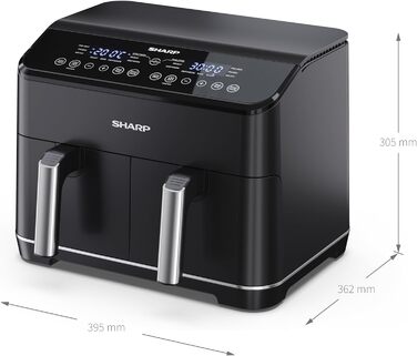 Аерофритюрниця SHARP AF-GD82AE-B з двома відсіками по 4 л, сенсорне керування, 12 програм, 1800 Вт, чорна, приготування без олії