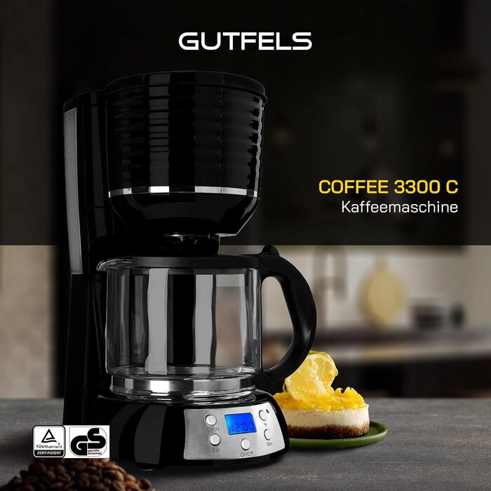 Кавоварка GUTFELS COFFEE 3300 C фільтраційна, 15 чашок, 1x4, з таймером, підтримкою тепла, 1080 Вт, LED-дисплей