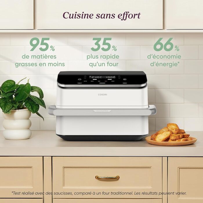 Аерофритюрниця з двома чашами COSORI Dual Blaze TwinFry 10 л, керамічне антипригарне покриття, 4 нагрівальні елементи, до 240°C, колір кремовий білий