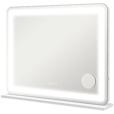 Дзеркало для макіяжу з LED-підсвіткою 80x60 см, косметичне дзеркало з 3 режимами світла, USB-зарядкою та 10-кратним збільшенням