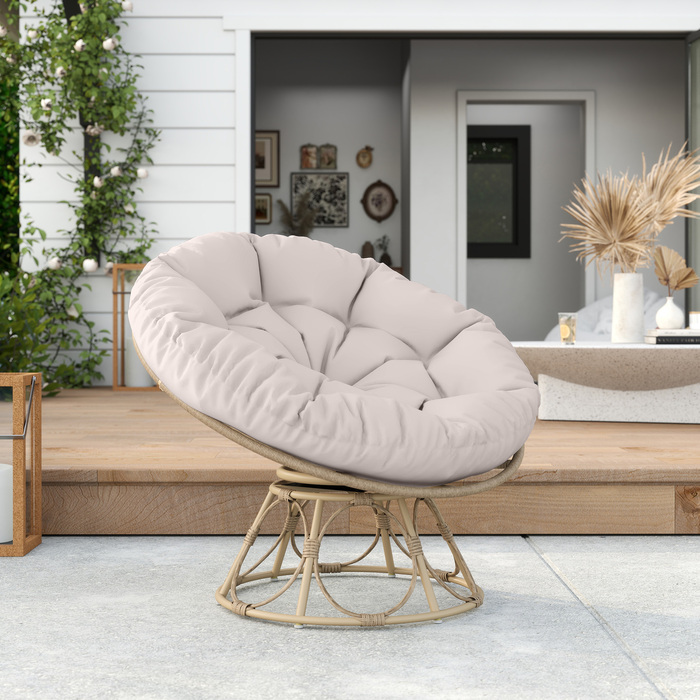 Outsunny Papasan Крісло Ротанг 360° Поворотне плетене крісло з подушкою сидіння Діаметр 120 см Кругле зовнішнє ротангове крісло Поворотне крісло Крісло для відпочинку Крісло Реклайнер для вітальні Сад Балкон Світло-сірий