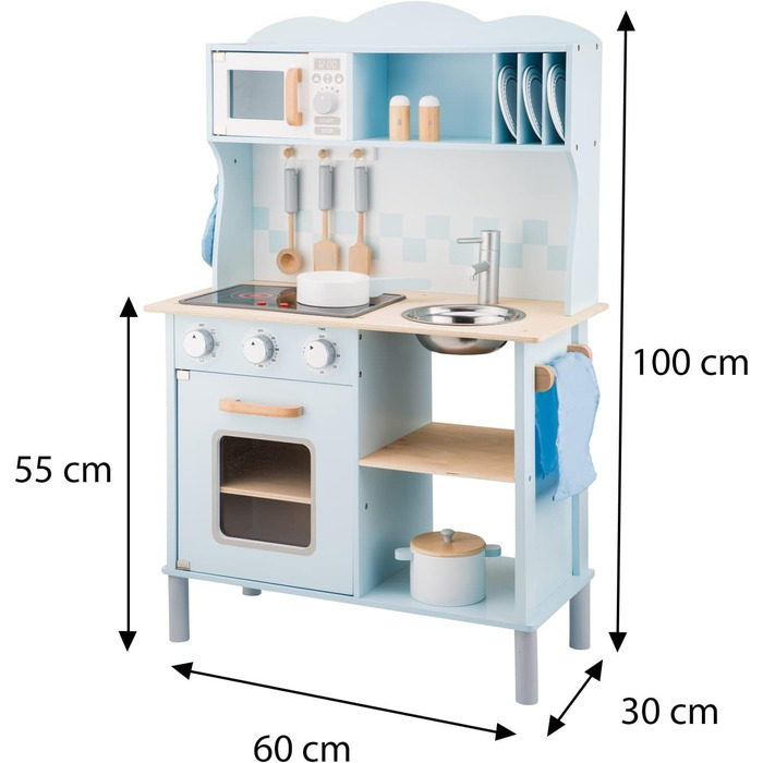 Дитяча кухня New Classic Toys 11065, сучасна, з плитою, синя, багатобарвна
