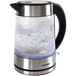 Електрочайник Syntrox Germany WK-2000W-1.7G, 1.7 л, 2000 Вт, скло та нержавійка, бездротовий, синя LED-підсвітка, 360° база