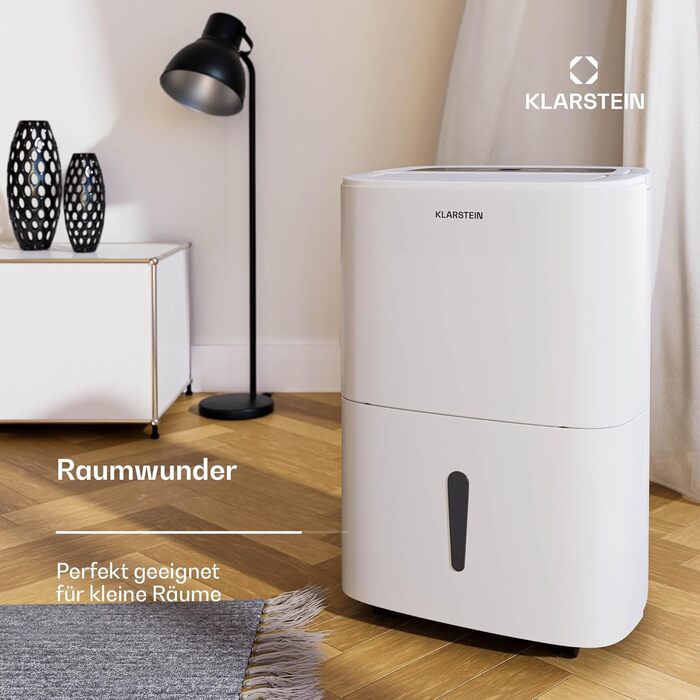 Електричний осушувач повітря Klarstein DryFy 20L - 20 л/добу, 20 л, 400 Вт, білий, з функцією сушіння білизни