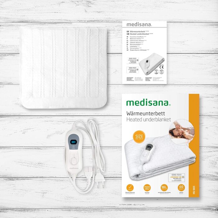 Електропростирадло Medisana HU 665, 150x80 см, 3 режими, авто-вимкнення, захист від перегріву, пране, для матраців, біле
