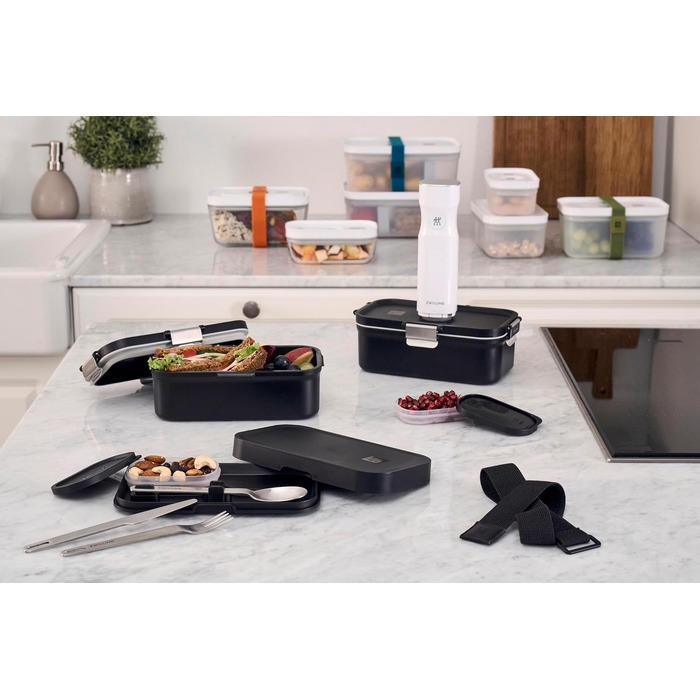 Вакуумний ланчбокс Zwilling Fresh & Save з набором столових приборів із нержавіючої сталі, ударостійкий, чорний