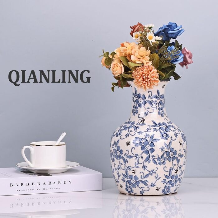 Ваза керамічна Blau-weiße Chinoiserie 27.9 см вінтажна для квітів та декору в стилі рустик, блакитна ваза для букета