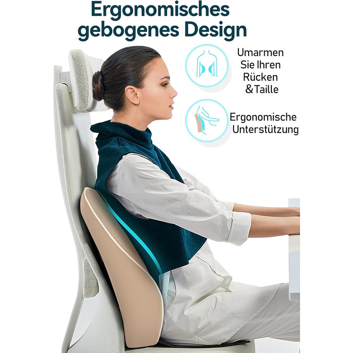 Ортопедична подушка для спини Travel Ease з піни Memory Foam, лемденно-крижове підпір'я для офісного крісла, з антистатичним гіпоалергенним чохлом, для правильної осанки (темно-синя)