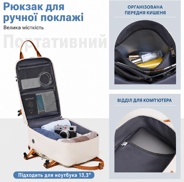 Набір дорожніх валіз COOLIFE: ручна поклажа 55x35x20 см і рюкзак 20 л для Ryanair, жорсткий чемодан із TSA-замком, рюкзак для кабіни