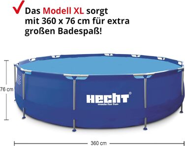 Басейн HECHT з металевим каркасом, круглий, 360x76 см, 6125 л — сімейний каркасний басейн для саду