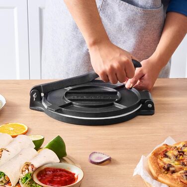 Тортильниця VEVOR 25 см з чавуну, прес для тако, з пергаментом, для приготування тортильї з тіста, чорна