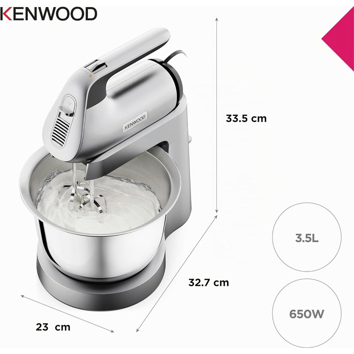Кухонна машина-міксер Kenwood Chefette HMP54.000SI, чаша з нержавіючої сталі 3.5 л, 650 Вт, сріблястий
