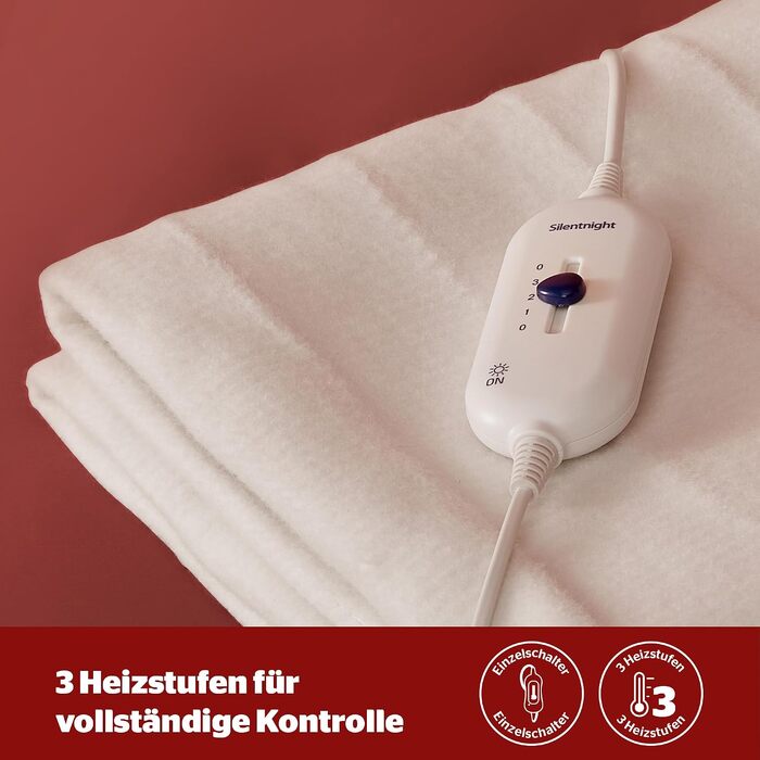Електричний підігрівальний матрац Silentnight Comfort Control 140x150 см, підігрівальна ковдра з 3 рівнями температури, швидкий нагрів, з можливістю прання