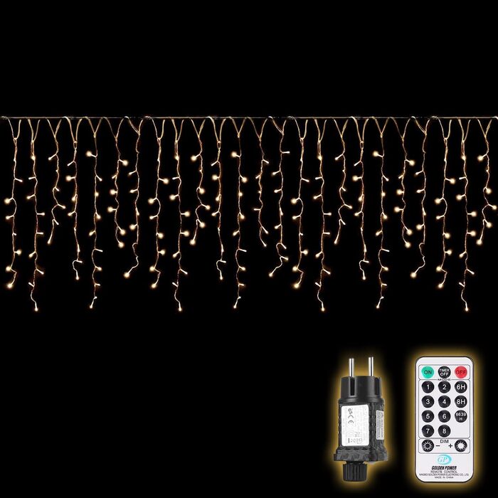 Гірлянда SALCAR LED для вулиці, 200 лампочок, 8 м, тепле біле світло, новорічна штора для вікна, 8 режимів, пам'ять, для дому та вулиці, 31V, 5 м + 3 м кабель