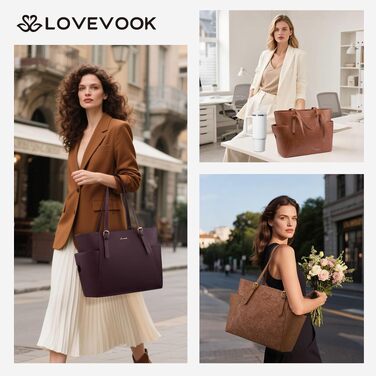 Жіноча сумка LOVEVOOK великого розміру з екошкіри для ноутбука 17 дюймів, офісна робоча сумка в ретро-стилі (коричнева)