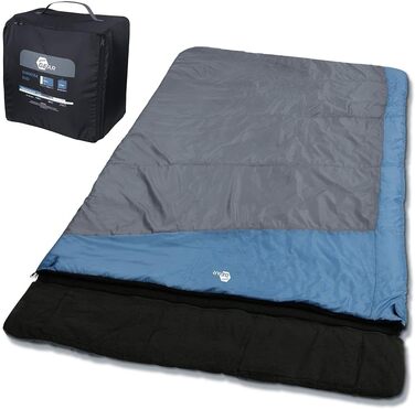 Двомісний спальний мішок your GEAR Sumatra Duo -7°C, 230x160 см, наповнювач 100% бавовна, синій/сірий, для кемпінгу