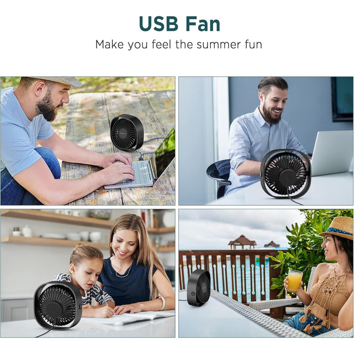 Вентилятор USB EasyAcc міні портативний для столу з регулюванням швидкості та поворотом на 360° - чорний